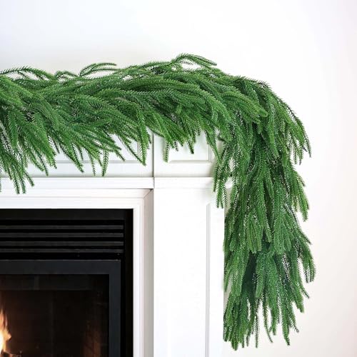 Tixiquns 6FT Norfolk Pine Garland – Extra Full 100-Branch Realistic 12ft Set (2 x 6ft) for Mantel, Staircase & Doorway