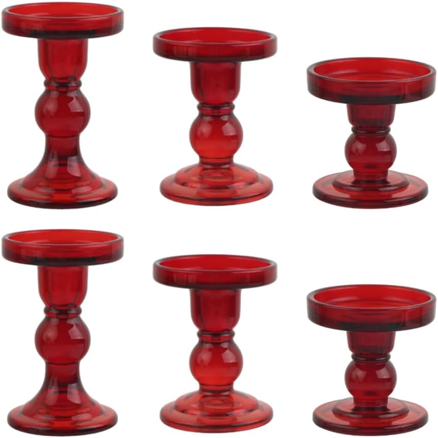Regine Switzerland 6-Piece Red Glass Candlestick Set - Elegant Crystal Holders for Weddings & Christmas Decor
