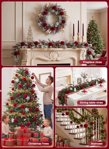 Minetom Burgundy Velvet Christmas Ornaments 15 Pcs – 3.15 inch assorted shapes