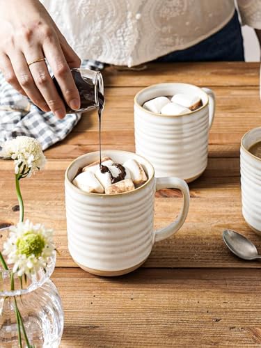 LE TAUCI Ceramic Coffee Mugs Set of 4 - 18 oz Farmhouse White Drinkware