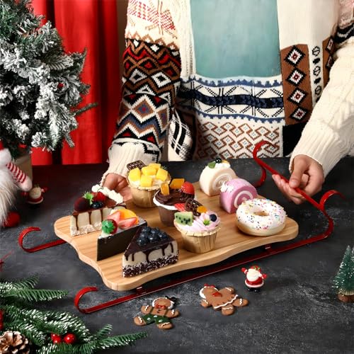 Christmas Wooden Sleigh Serving Board Set with Stand - Holiday Party Platter
