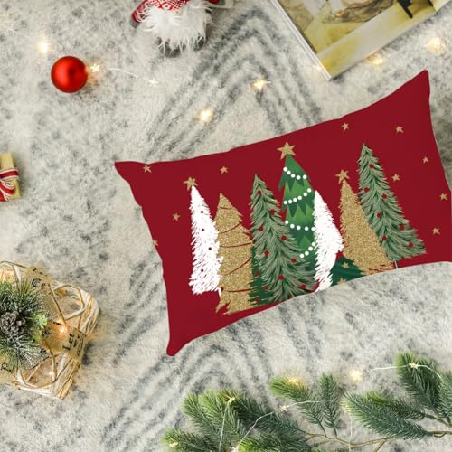 ARGOOG Dark Red Velvet Christmas Pillow Cover 12x20 Inch Tree Decor
