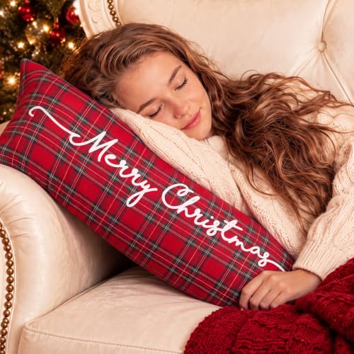 Christmas Tartan Body Pillow Cover 20x54 Inches with Zipper - Red Plaid - Variation of THIS listing