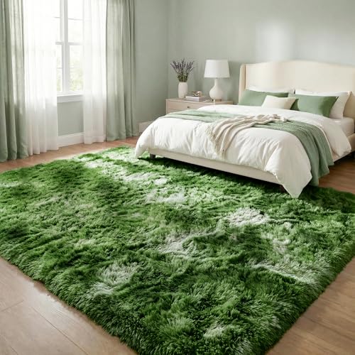 Forest Green Shaggy Rug 4x6 Feet, Soft Plush Non-Slip Area Carpet for Bedroom