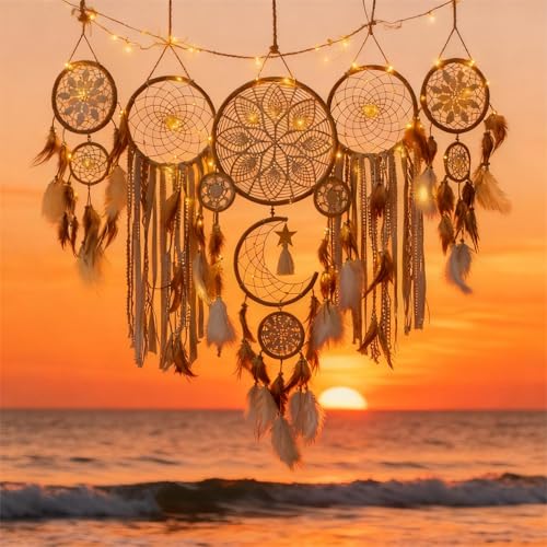 Large Boho Dream Catcher Wall Decor with Luxurious Feathers and Beads