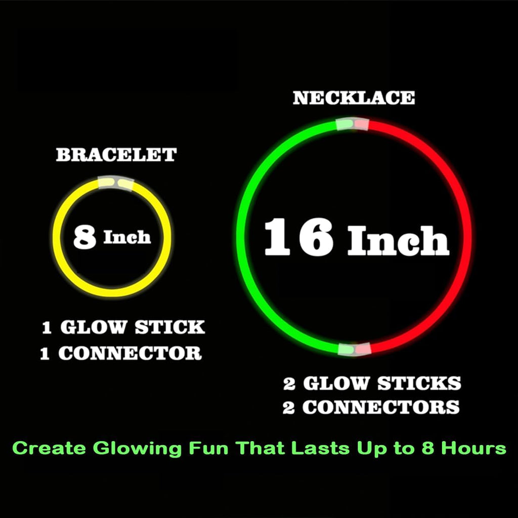 Skiennix 100PCS Glow Sticks - Bulk Party Pack for Halloween & Camping | 8” Glow Bracelets with Connectors
