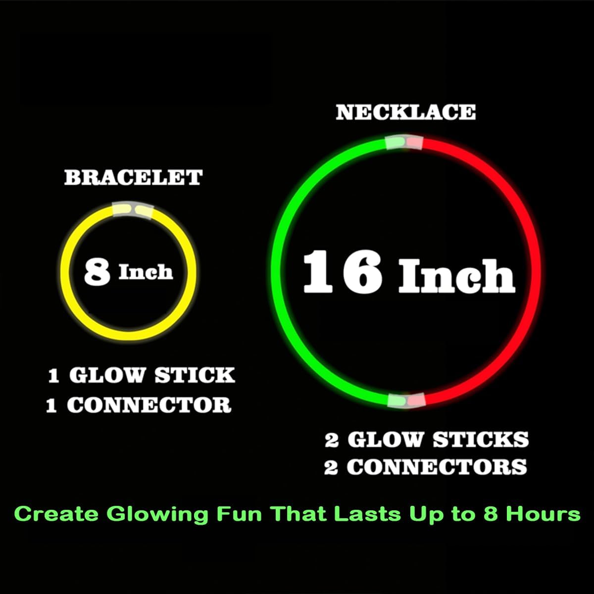 Skiennix 100PCS Glow Sticks - Bulk Party Pack for Halloween & Camping | 8” Glow Bracelets with Connectors