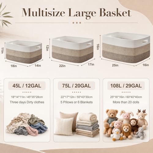 Large Cotton Rope Storage Basket - 22" x 17" x 12" Woven Organizer
