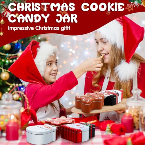 Hushee Classic Christmas Tin Box Cookie Containers Set - Santa Snowman Penguin Gingerbread - 8 Pcs Gift Candy Storage, 5x4.3x2 Inches