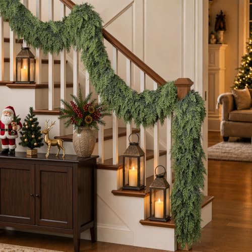 Alupssuc 9FT Cedar Garland with 400 Branches - Real Touch, Dense & Weather-Resistant, Indoor & Outdoor Use, 18FT Length