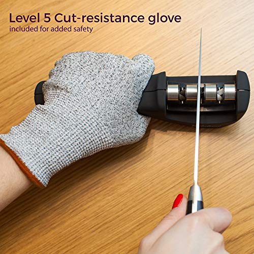 3-Stage Manual Kitchen Knife Sharpener Kit with Cut-Resistant Glove