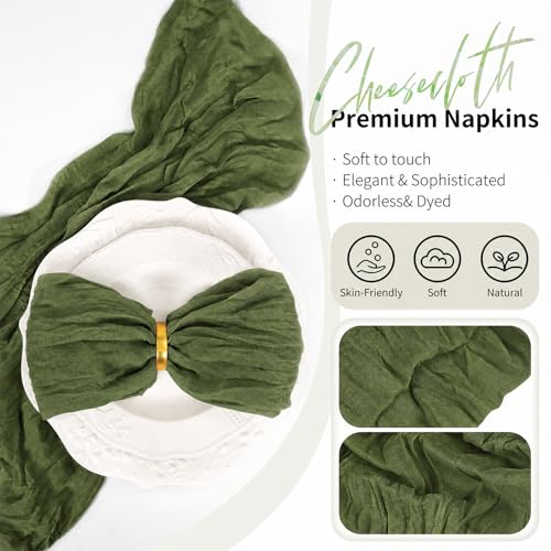 120 Pack Olive Green Cheesecloth Napkins, 20x20 Rustic Gauze Table Napkins