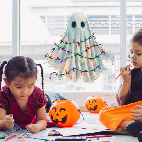 Halloween Ghost Window Clings - Reusable Colorful Xmas Light Stickers, Static Decal Set, Spooky Decor (Sca-h8)