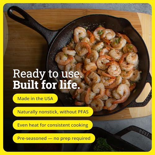 Pre-Seasoned Cast Iron Skillet 10.25 Inch - Non-Toxic Frying Pan