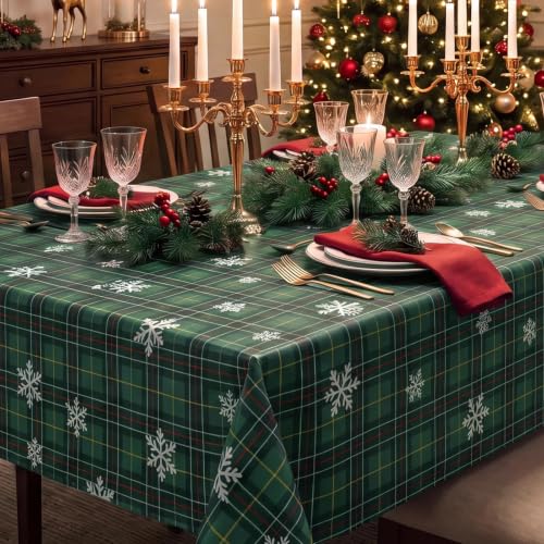 Romanstile Christmas Plaid Vinyl Tablecloth 54 x 108 Rectangular, Green