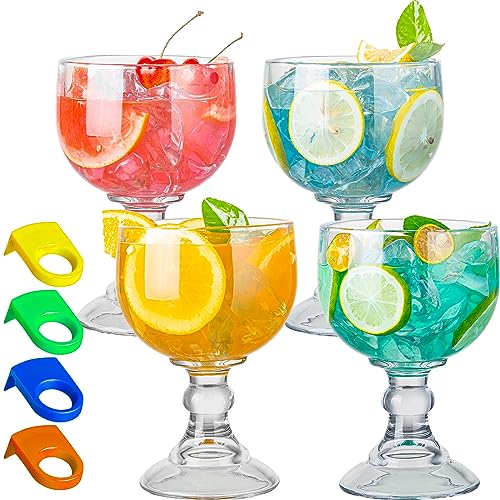 Wookgreat 21.5oz Set of 4 Schooner Beer & Margarita Glasses with Color Clips