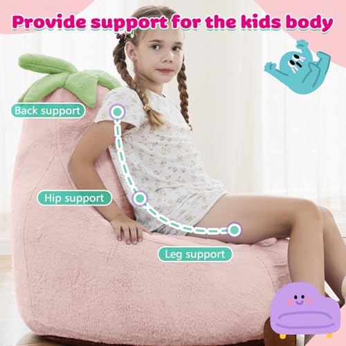 Kids Bean Bag Chair - Toddler & Teen Friendly Eggplant Shape with Faux Fur, 31 Inch