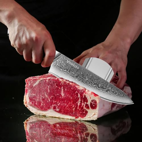MOSFiATA 3-Piece Damascus Chef Knife Set VG-10 Steel with Gift Box, Includes 8" Chef, 7" Santoku & 5" Utility Knives