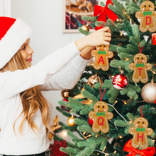 Apear1 Christmas Felt Gingerbread Ornaments with Initials - Rustic Monogram Tree Decor (Y)