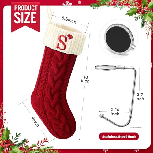 Large Personalized Initial Christmas Stocking, 18-Inch Embroidered Knit Xmas Decor