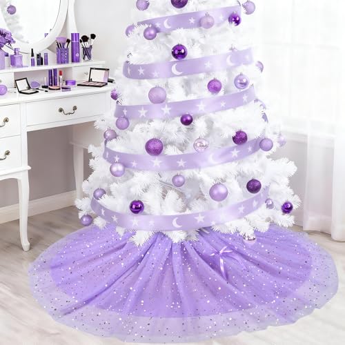 Lavender Purple Christmas Tree Skirt 48 Inch Tulle & Sequin Holiday Decor