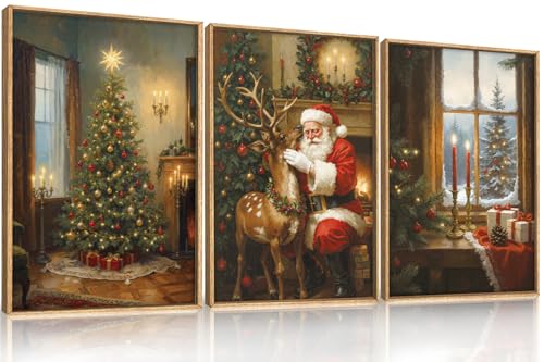Ausril Large Vintage Christmas Wall Art Set - 24 x 36 x 3, 3-Piece