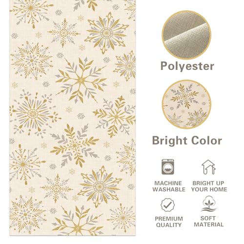 Winter Gold Snowflake Table Runner - Burlap & Glitter Gold Decor 13" x 72"