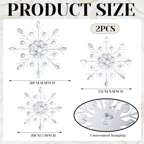 Hicarer 4-Pack Silver Metal Snowflake Wall Decor, 20/25/30 cm Christmas Hanging Art