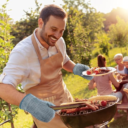 Silicone Oven Mitts and Pot Holders Set - 500°F Heat Resistant, Blue