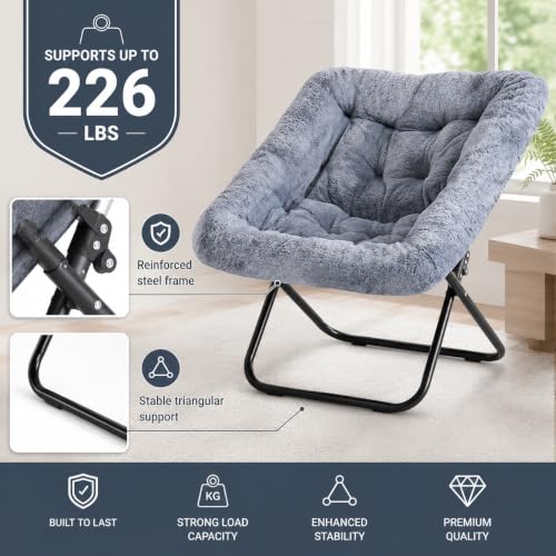Oversized Faux Fur Moon Chair, Foldable Square Lounge Chair for Adults