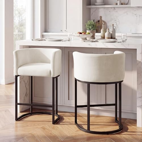 Chenille Counter Height Bar Stools with Arms, 26-Inch Set of 2