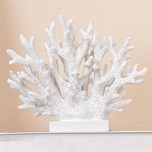 White Resin Coral Statue 5.8-inch Nautical Beach Decor for Shelf Tabletop