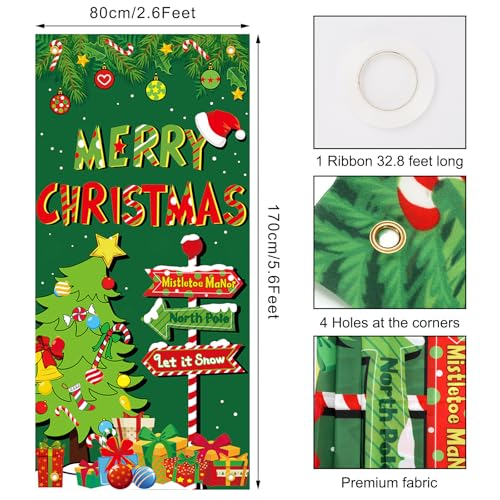 Christmas Door Cover with Tree & 'MERRY CHRISTMAS' Banner 31.5x67 inches