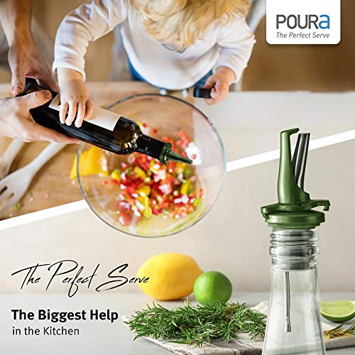 Airtight Olive Oil Pour Spout - One-Handed Bottle Pourer, Green - 2 Pack