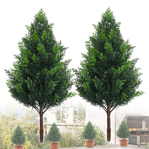 20-Inch Artificial Cedar Topiary Shrubs - UV Resistant Faux Pine (2 Pack)