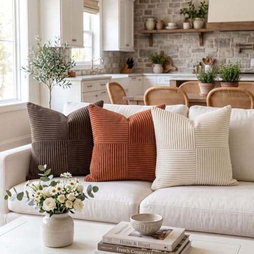 Fancy Homi Rust Boho Corduroy Throw Pillow Covers 18x18 (Set of 2)