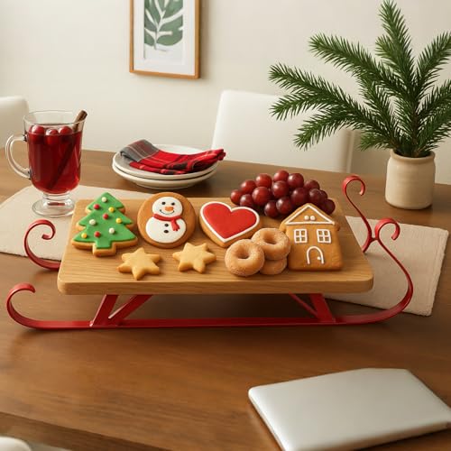 Christmas Wooden Sleigh Serving Board Set with Stand - Holiday Party Platter