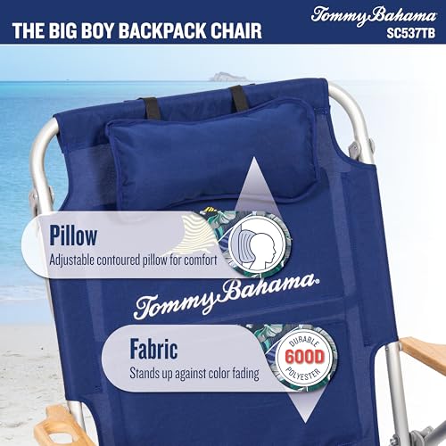 Wide Seat 4-Position Folding Backpack Beach Chair, 13-Inch High Seat, Navy