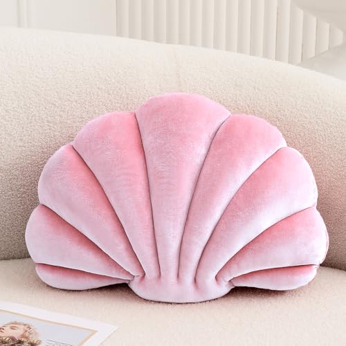 Seashell Throw Pillow - 14-Inch Pink Velvet Beach Themed Decorative Cushion