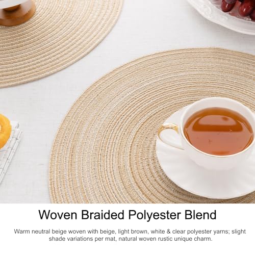 Round Braided Placemats Set of 4 - 15 Inch Washable Cotton Table Mats
