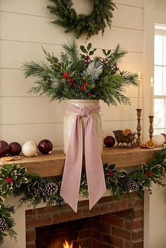 Kutyndrix Red and White Striped Wreath Sash for Front Door, 5.12 x 54.33-Inch Holiday Ribbon