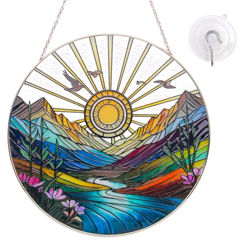 Handcrafted Stained Glass Sun Catcher - Sunrise & Sunset Design, 6"