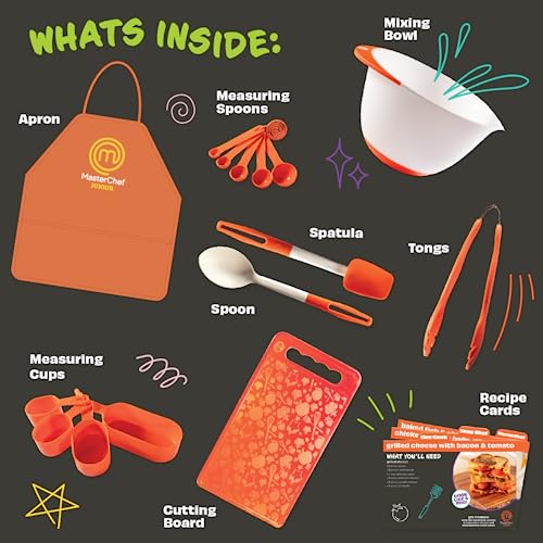 Kids Cooking Essentials Set 9-Piece Kit with Apron and Recipe Cards