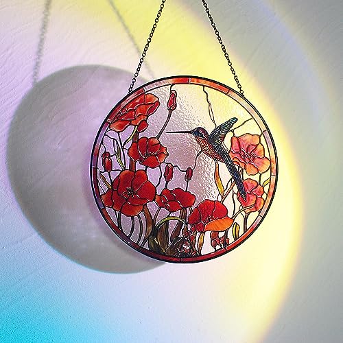 Galag 8-Inch Red Hummingbird Stained Glass Suncatcher for Windows & Gift