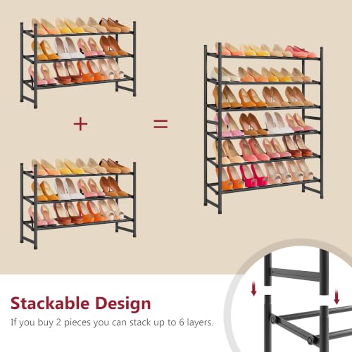 3-Tier Expandable Shoe Rack, Adjustable Metal Shoe Organizer for Closet