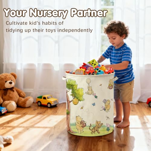 Oval Canvas Baby Laundry Hamper - Waterproof Nursery Storage Basket