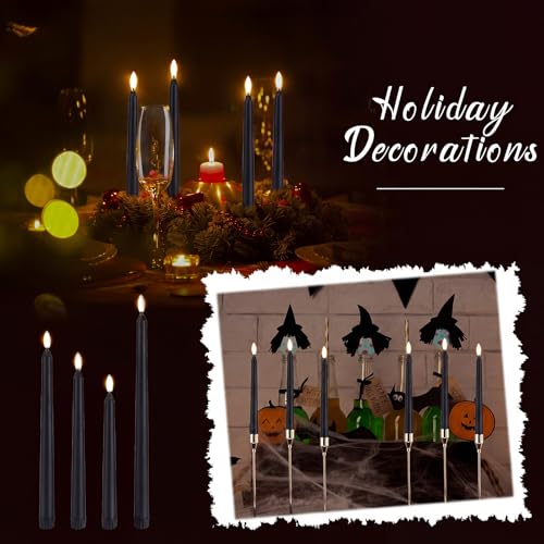 Baquler 100 Pcs Flameless Taper Candles - Black LED Candlesticks (Black) Flickering
