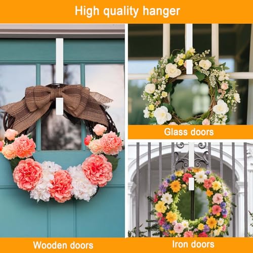 15 Inch Over the Door Wreath Hanger - Heavy Duty Metal Door Hook (White)