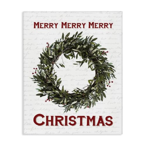 Merry Christmas Wreath Canvas Wall Art - 24 x 30 inches, Holiday Decor