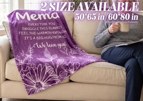InnoBeta Mema Gift Flannel Throw Blanket 50x65 Purple Flowers - Cozy Grandma Gift for Mother's Day, Christmas, Birthday
